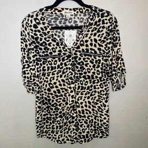 NWT Blue Mood Leopard Print Blouse with Zipper Pockets